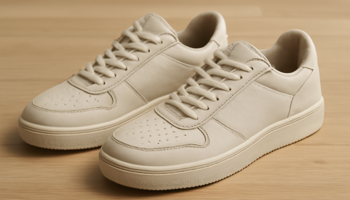 paire de baskets posees sur bois clair
