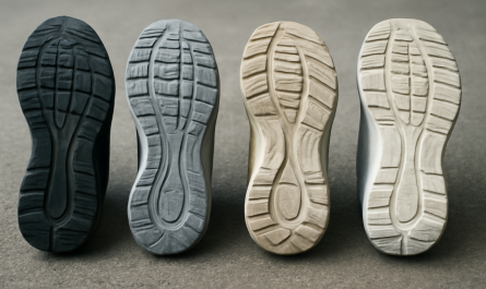 semelles de baskets alignees sur sol