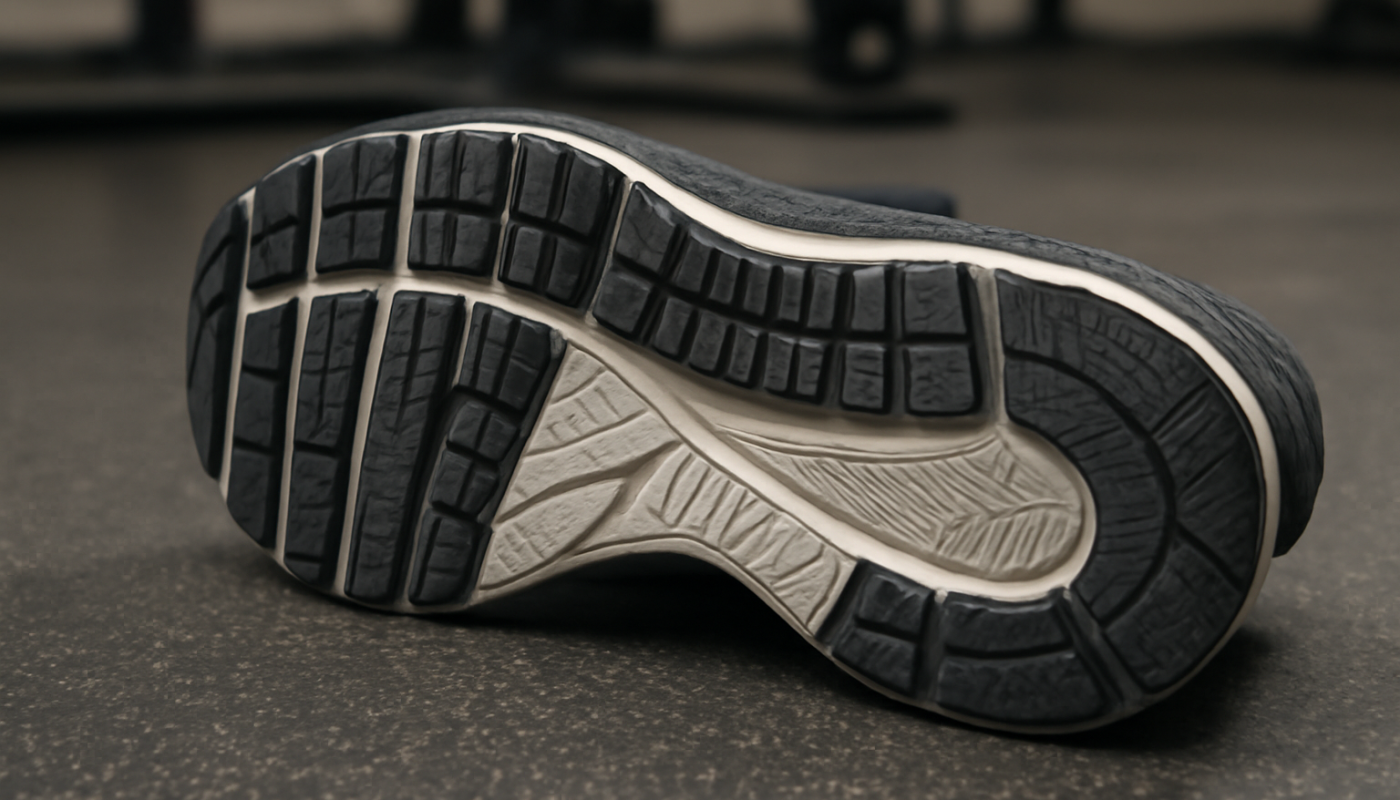 semelle sportive detail dessin sur sol de gym