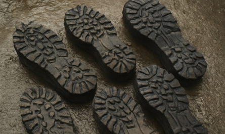 semelles crantees de plusieurs paires sur sol humide