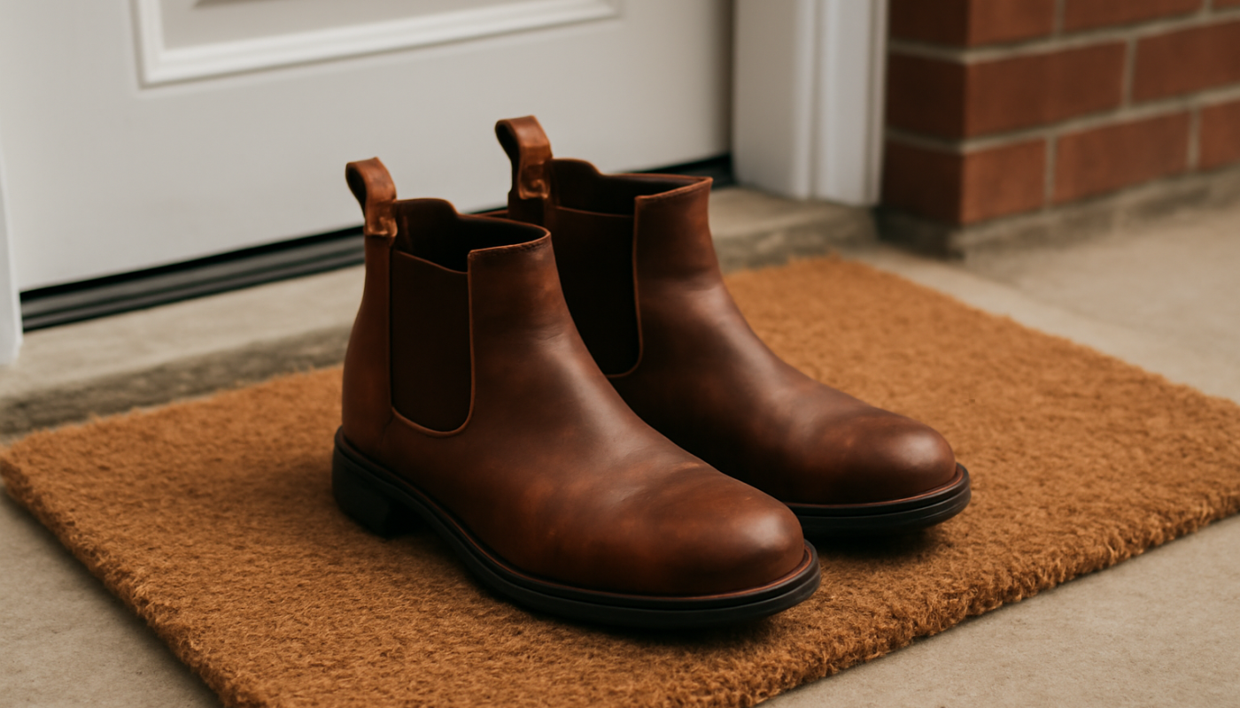 bottines posées sur paillasson d'entrée