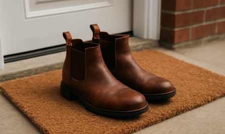 bottines posées sur paillasson d'entrée