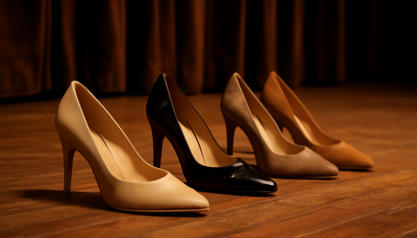 paires de talons posées sur scène en bois