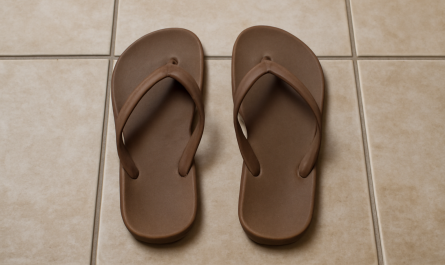 tongs posees cote a cote sur carrelage
