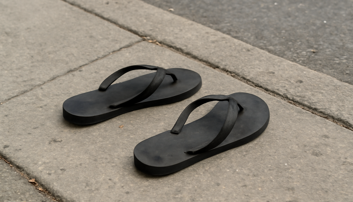tongs posées près d'un trottoir urbain