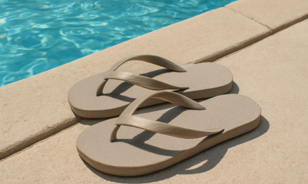tongs posées près d'une bordure de piscine