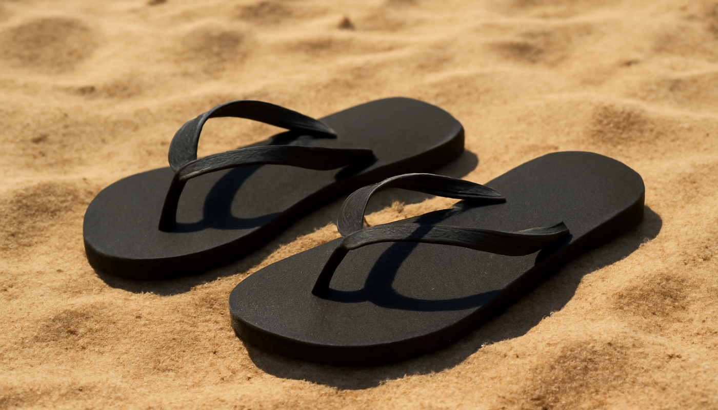 tongs posées sur sable chaud