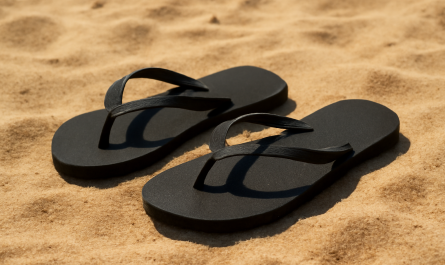 tongs posées sur sable chaud