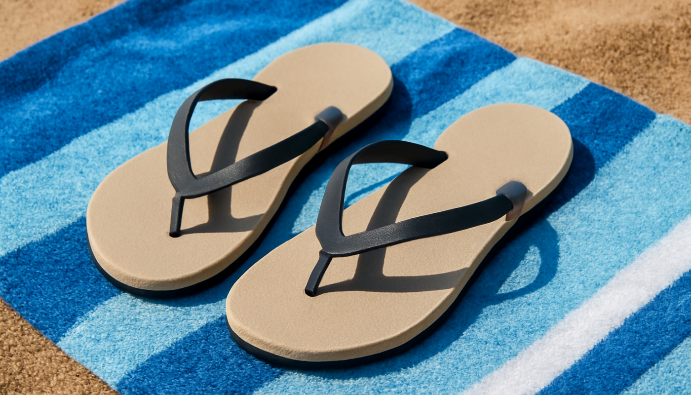 tongs posées sur serviette de plage