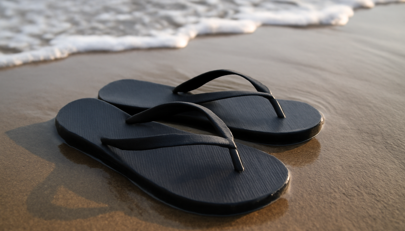 tongs sur sable humide pres de l'eau