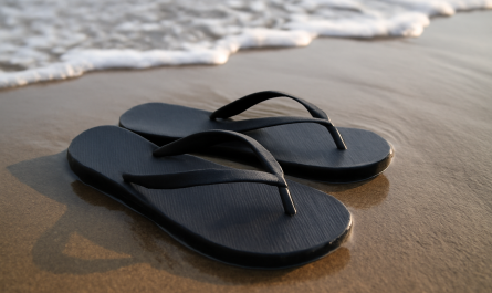 tongs sur sable humide pres de l'eau