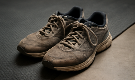 chaussures training usées près tapis