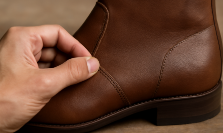 main inspectant couture d'une bottine