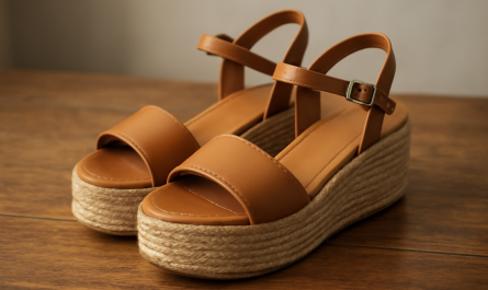 sandales a plateforme sur table en bois