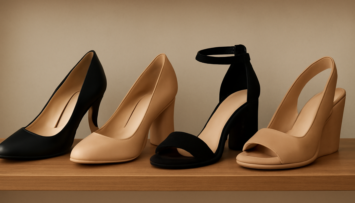 différents types de talons alignés sur étagère