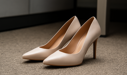 paire de talons posée sur un sol de bureau