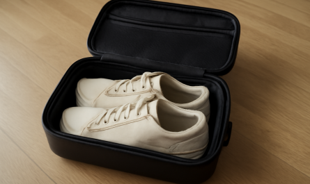 baskets pliees dans valise compacte ouverte