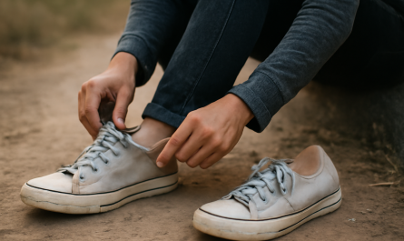 personne retirant ses baskets après longue marche