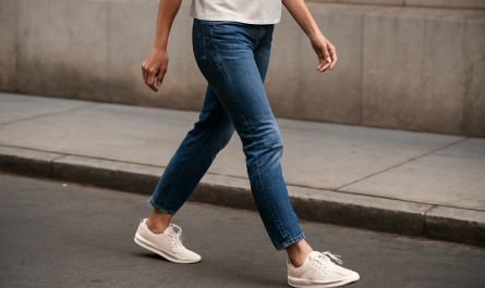 femme marchant en baskets basses sur trottoir