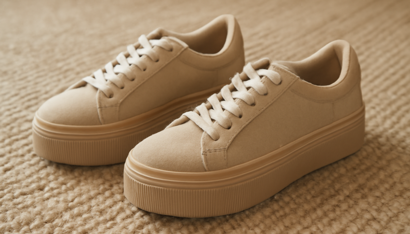 baskets a plateforme posees sur tapis