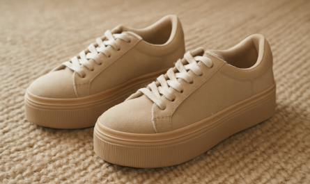 baskets a plateforme posees sur tapis