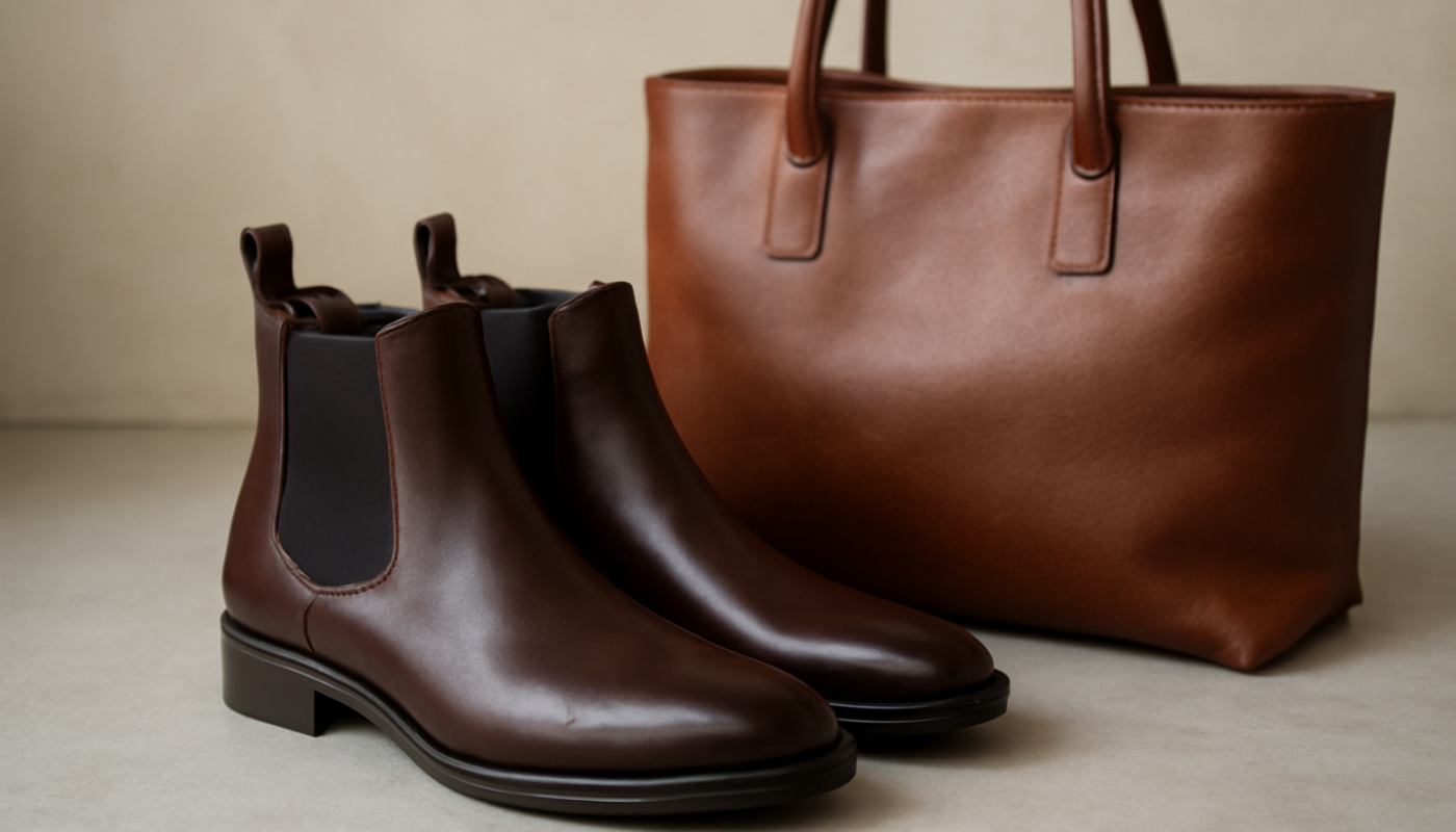 bottines chelsea posees pres d'un sac