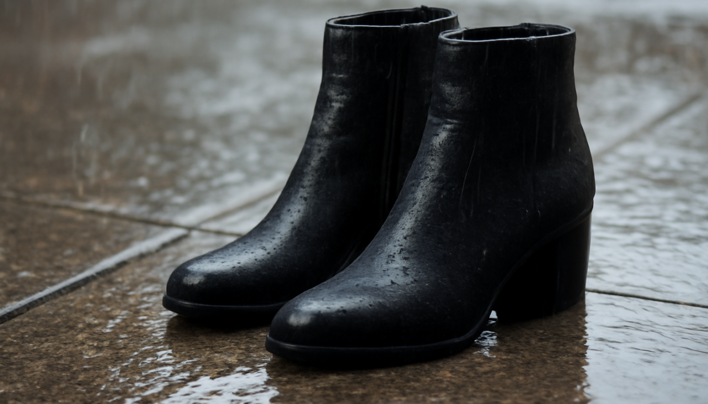 bottines sous pluie légère sur trottoir