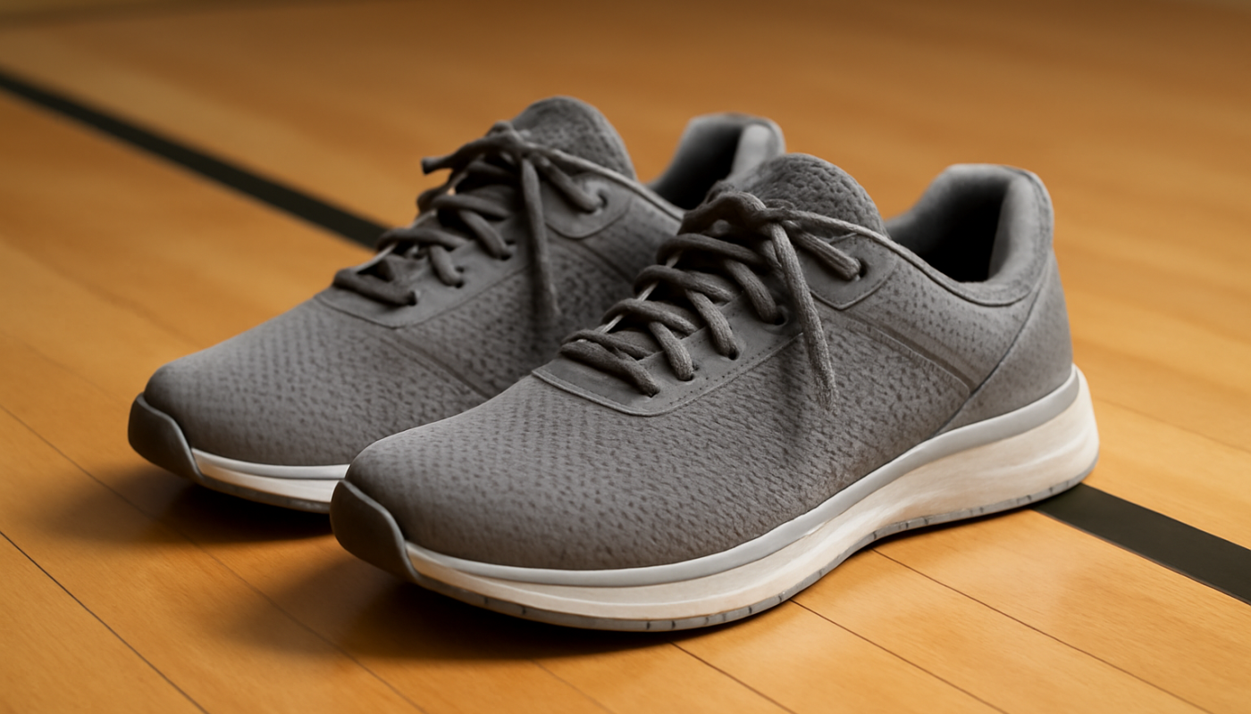 chaussures de sport posées sur sol de salle