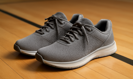 chaussures de sport posées sur sol de salle