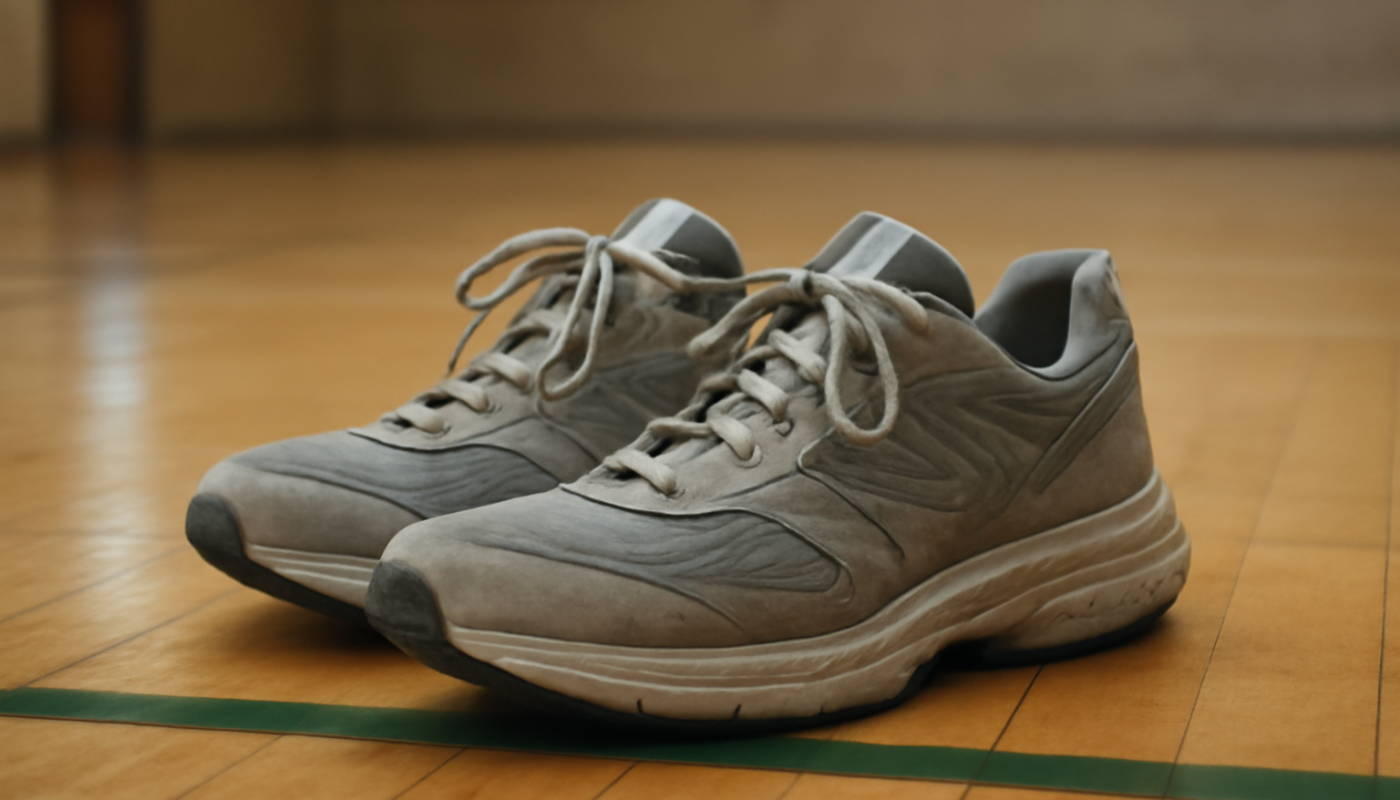 baskets posées sur le sol d'une salle