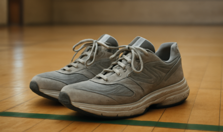 baskets posées sur le sol d'une salle