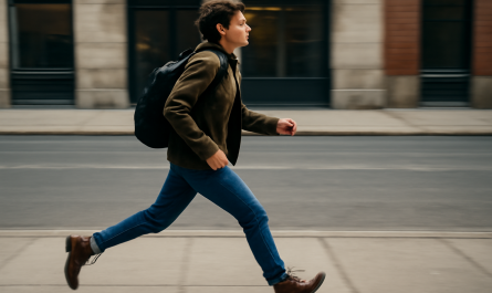 personne marchant rapidement sur trottoir urbain