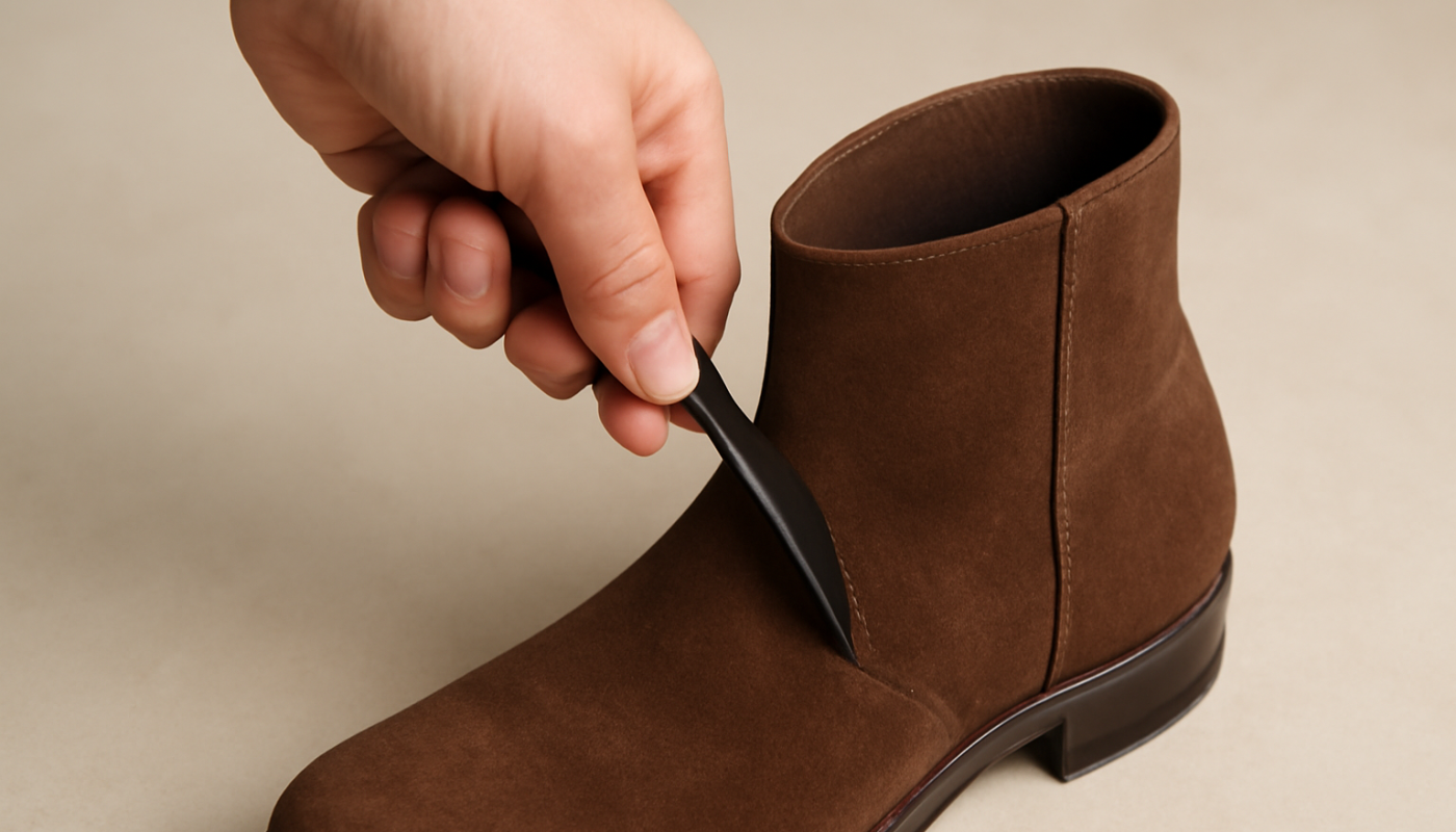 main glissant un chausse-pied dans une bottine