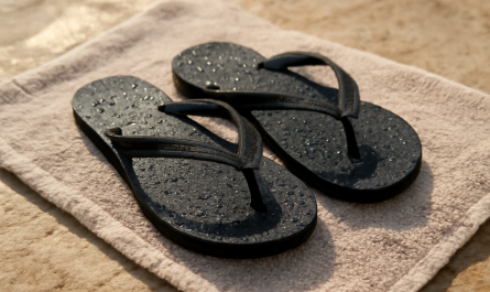 tongs humides posees sur serviette exterieure