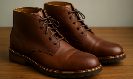 bottines en cuir posees sur table