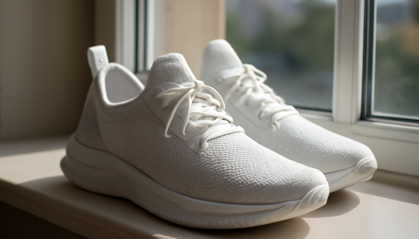 paire de baskets aerees pres d'une fenetre