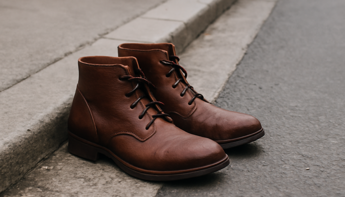 bottines posées près d'un trottoir urbain