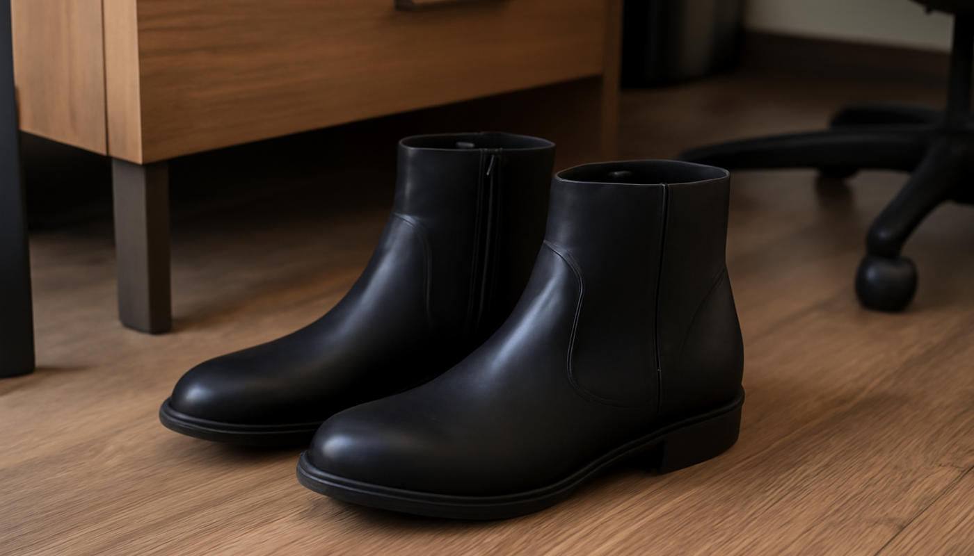 bottines posées près d'un bureau
