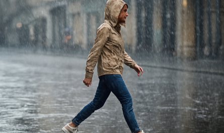 femme marchant en baskets sous la pluie