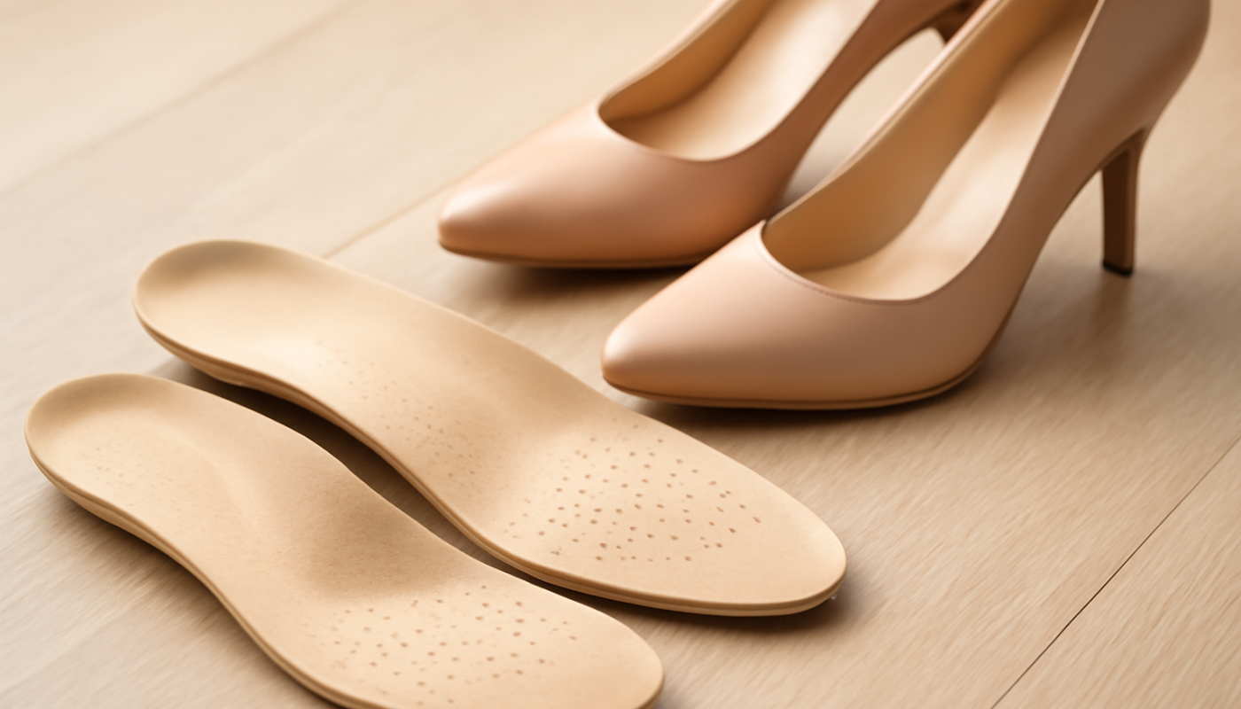 semelles orthopediques posees pres de talons