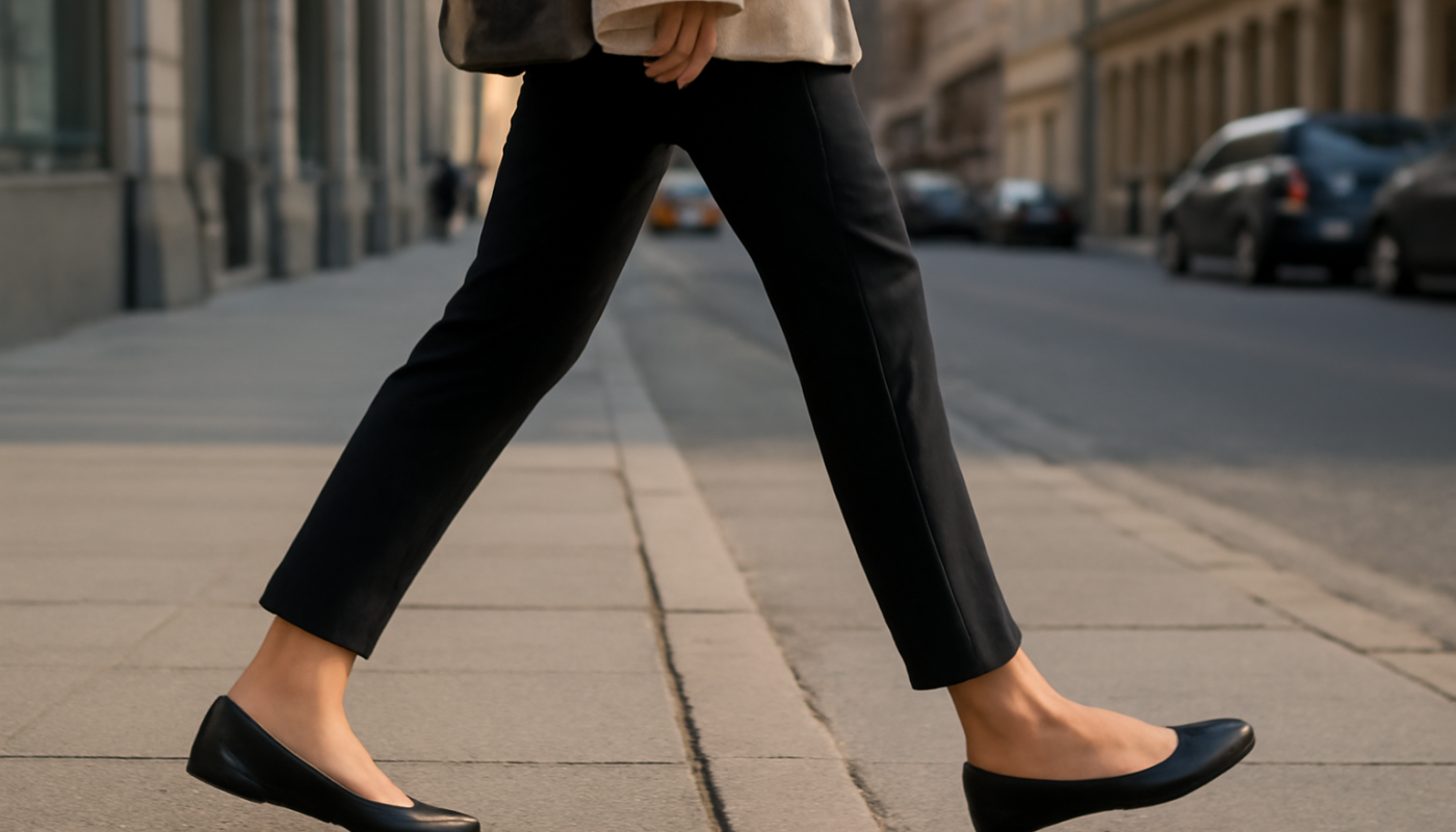 personne marchant en talons bas en ville