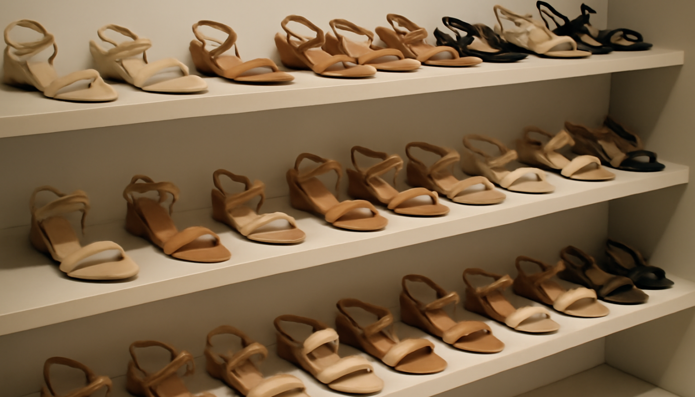 rayon de sandales alignees en boutique