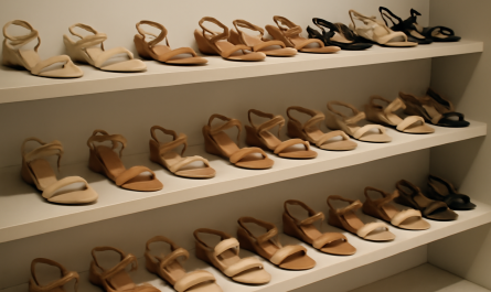 rayon de sandales alignees en boutique