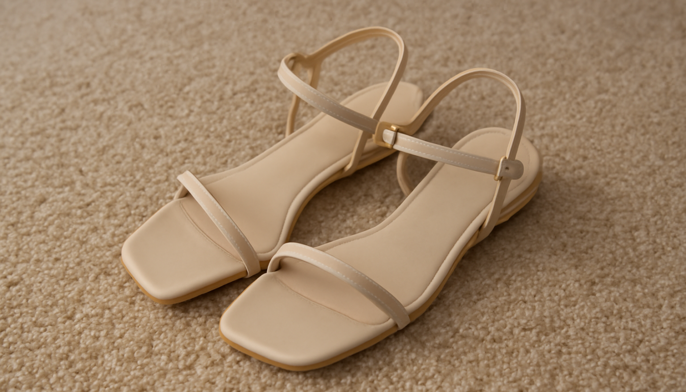 sandales a brides posees sur moquette de reception