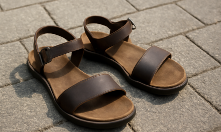 sandales posees sur sol de promenade
