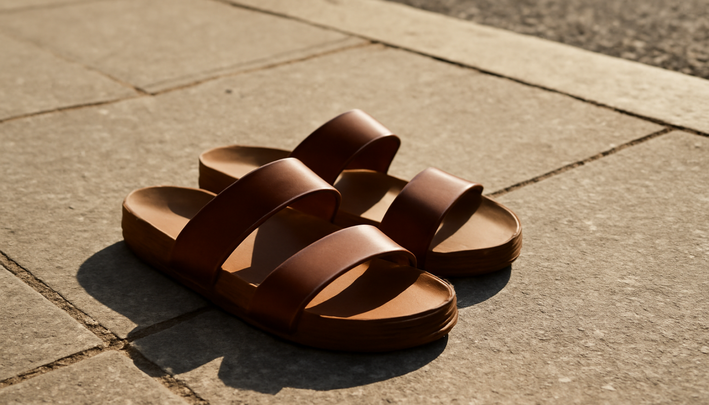 sandales posées sur trottoir urbain ensoleillé