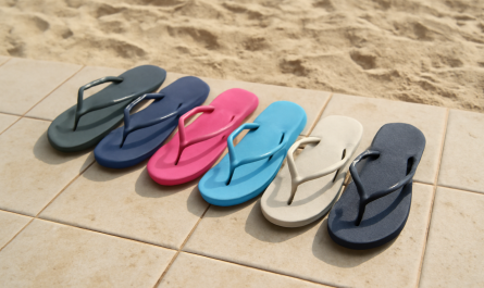 tongs alignées sur carrelage de plage