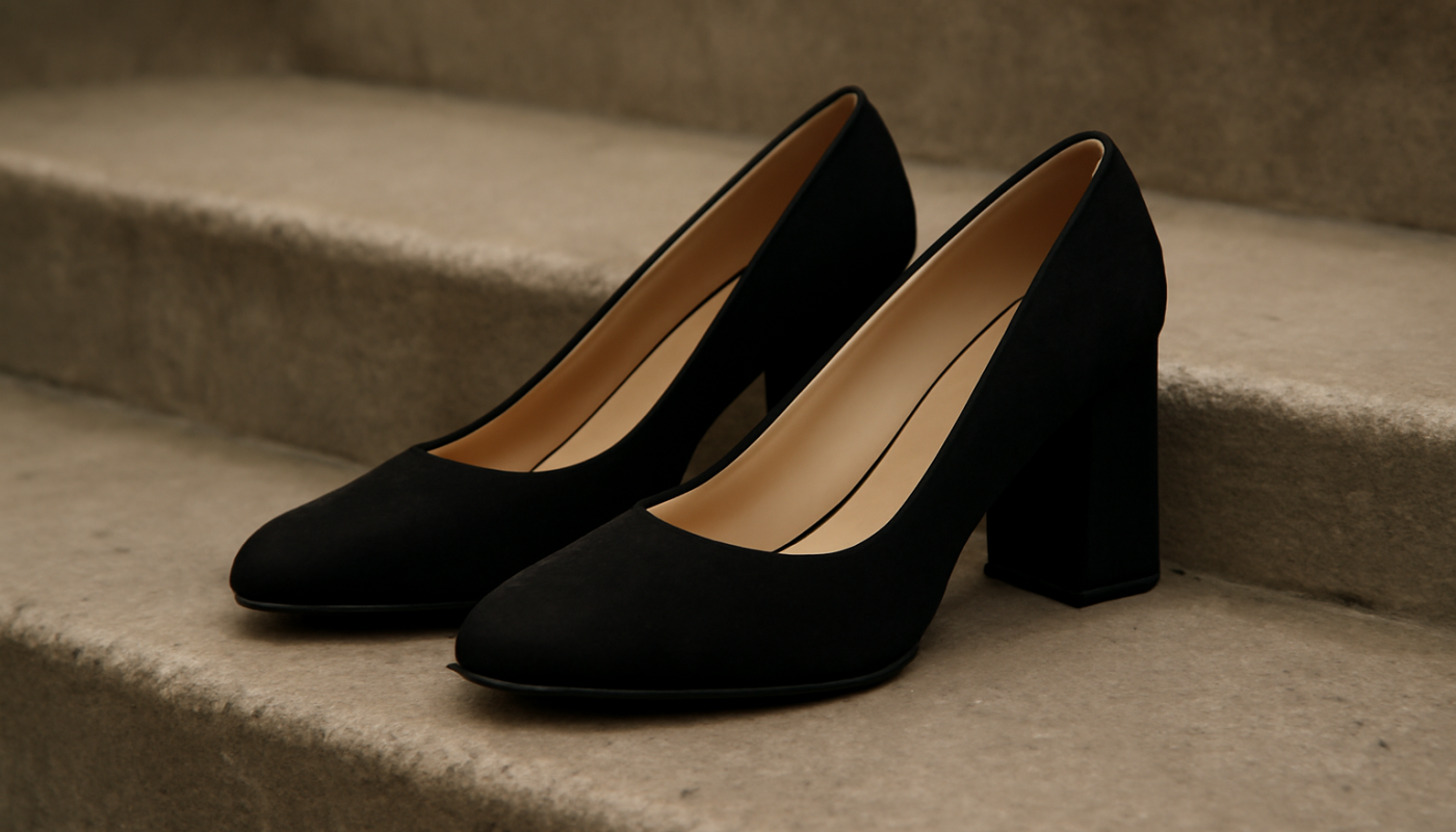 paire de talons blocs posee sur une marche