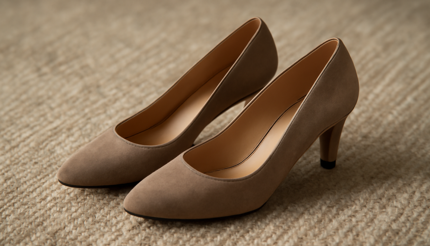 paire de talons mi-hauts posee sur tapis