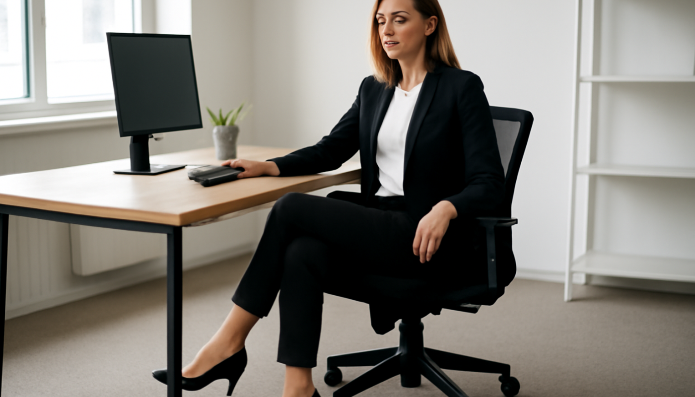femme au bureau portant talons mi-hauts